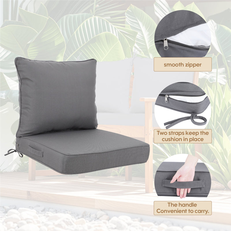 24x24 Inch Outdoor Deep Seat Cushion Set - Waterproof Fade-Resistant Patio Furniture Cushions