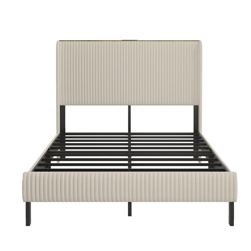 Platform Bed With Metal Frame And Charging Station