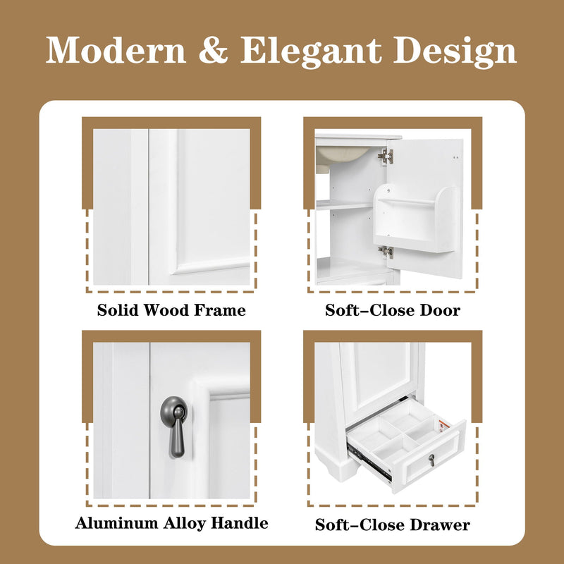 Bathroom Vanity With Sink, Soft Close Door, Adjustable U-Shaped Shelf
