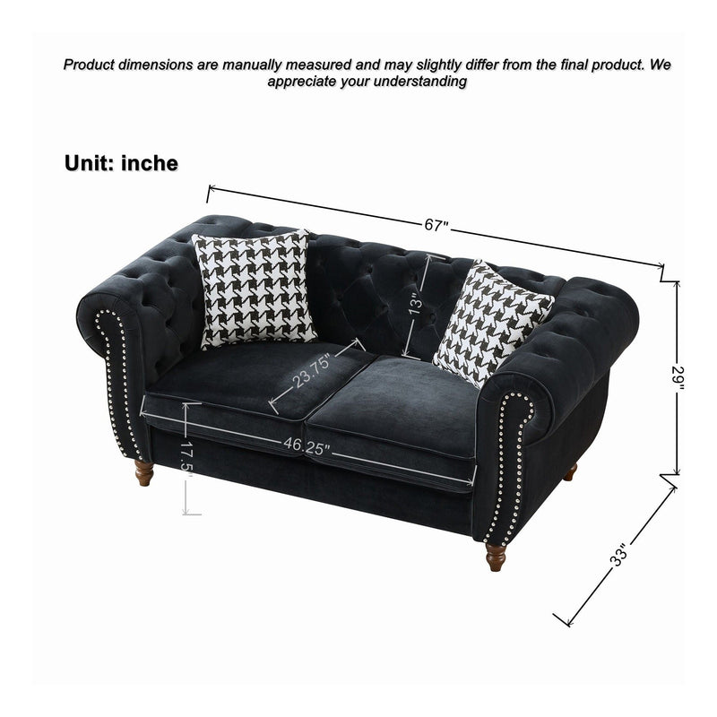 Chesterfield 3 And 2 Seater Upholstery Sofa With Roll Armrest & Nailhead Fabric Couch