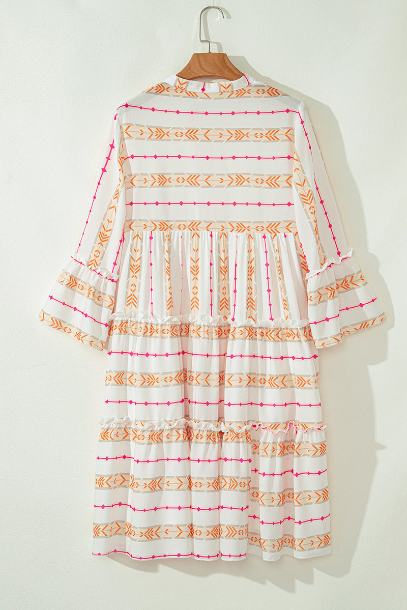 Winnie Bracelet Sleeve Slit Neck Ruffled Loose Dress