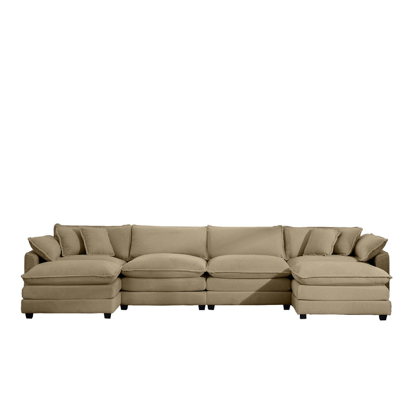 Modern Oversized Modular Cushion Sofa With Ottoman, Low Back, Deep Seating Sofa Set