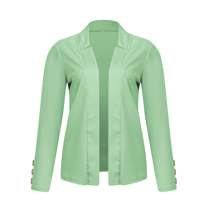 Plus Size Women's Solid Color Long Sleeve Blazer - Button Cuff Sport Coat Comfortable For Work & Casual Wear