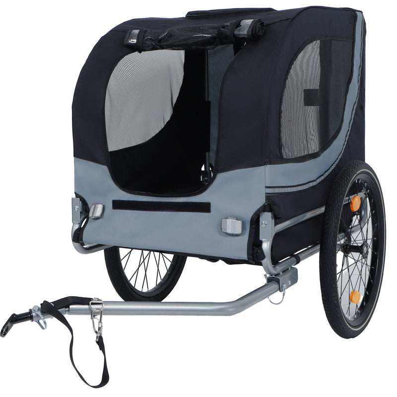 Large Folding Bike Trailer for Dogs – 66LB Capacity All-Terrain Pet Carrier, Durable Steel Frame for Cycling, Jogging, Camping & Outdoor Adventures, Black- Gray