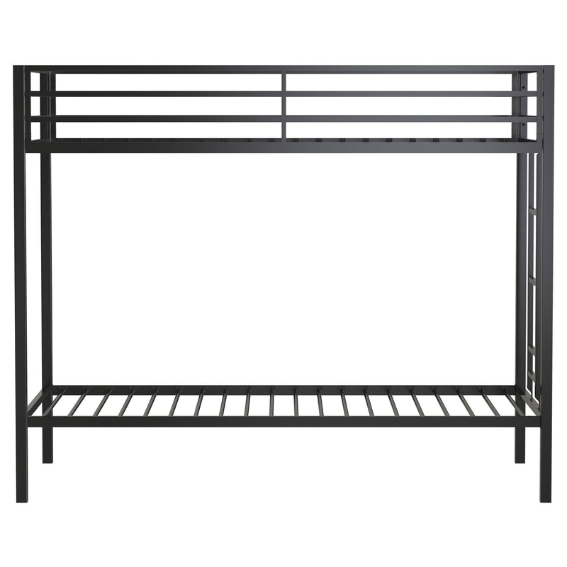 Alevera Metal Twin Over Twin Bunk Bed with Ladder Black