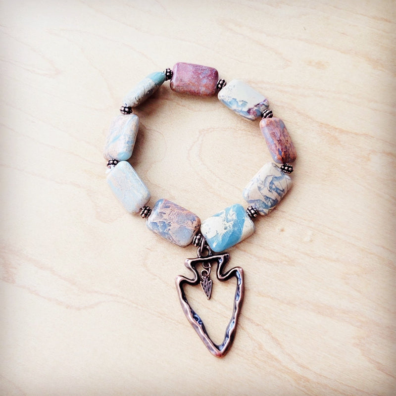 Genuine Aqua Terra Beaded Bracelet w/ Copper Arrow 810v