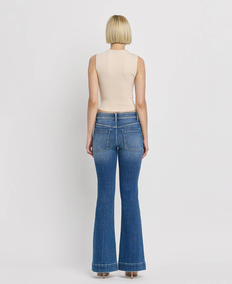 Mid Rise Patch Pocket  Flare Jean