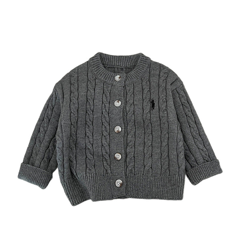 Fashionable Embroidered Casual Knitted Cardigan Childrens Sweater