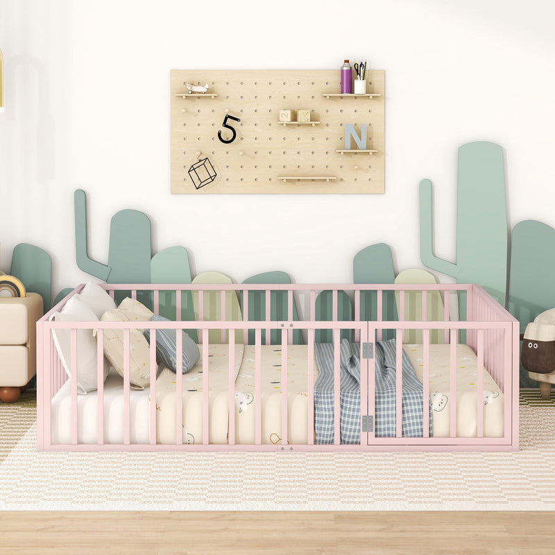 Metal Floor Bed Frame With Fence And Door