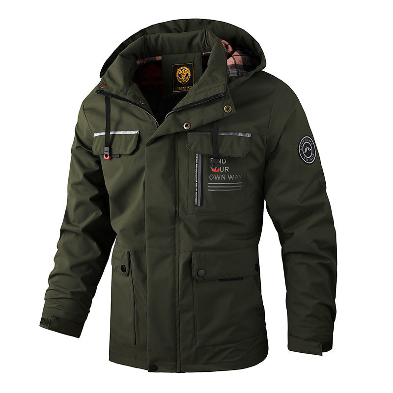 Fashion Men's Casual Windbreaker Jackets Hooded Jacket Man Waterproof Outdoor Soft Shell Winter Coat Clothing Warm Thick Tops
