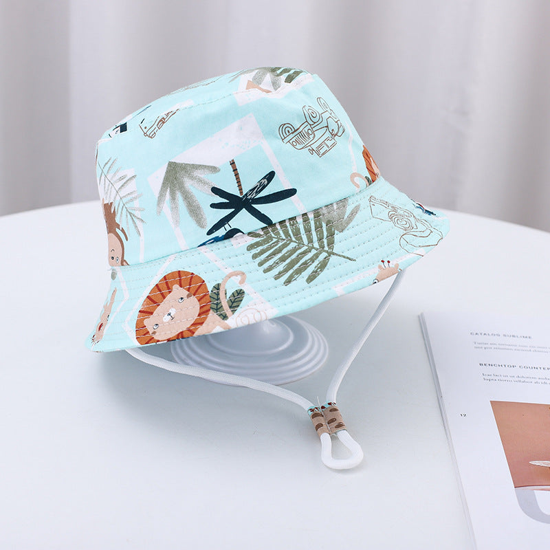 Printed Bucket Hat Cute Car Dinosaur Summer Beach Pure Cotton Fisherman Hat For Babies