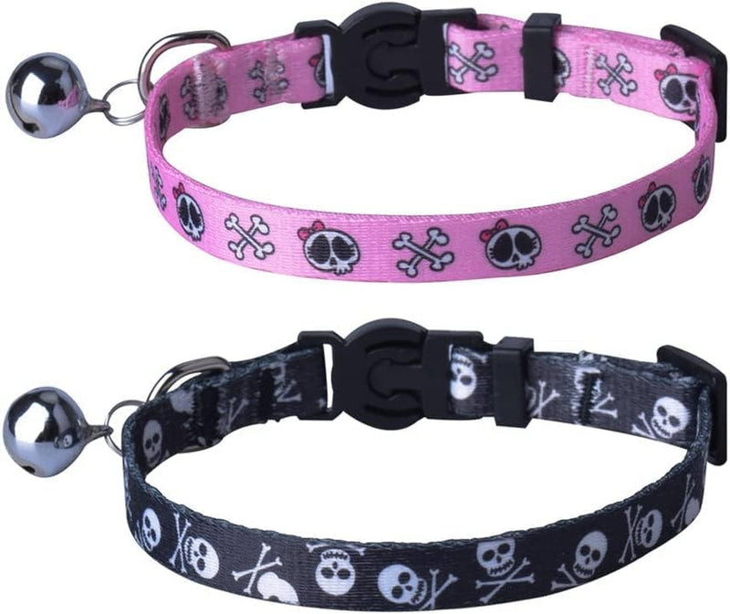 Cute & Stylish Breakaway Cat Collars! 🐾🎀 2-pack in Pink & Black Skull Design, Perfect for Your Fashionable Feline! 💖🐱