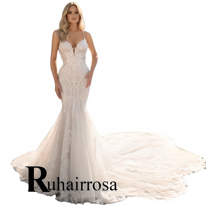 Customizable Mermaid Wedding Dress - Backless Beaded Bridal Gown with V-Neck