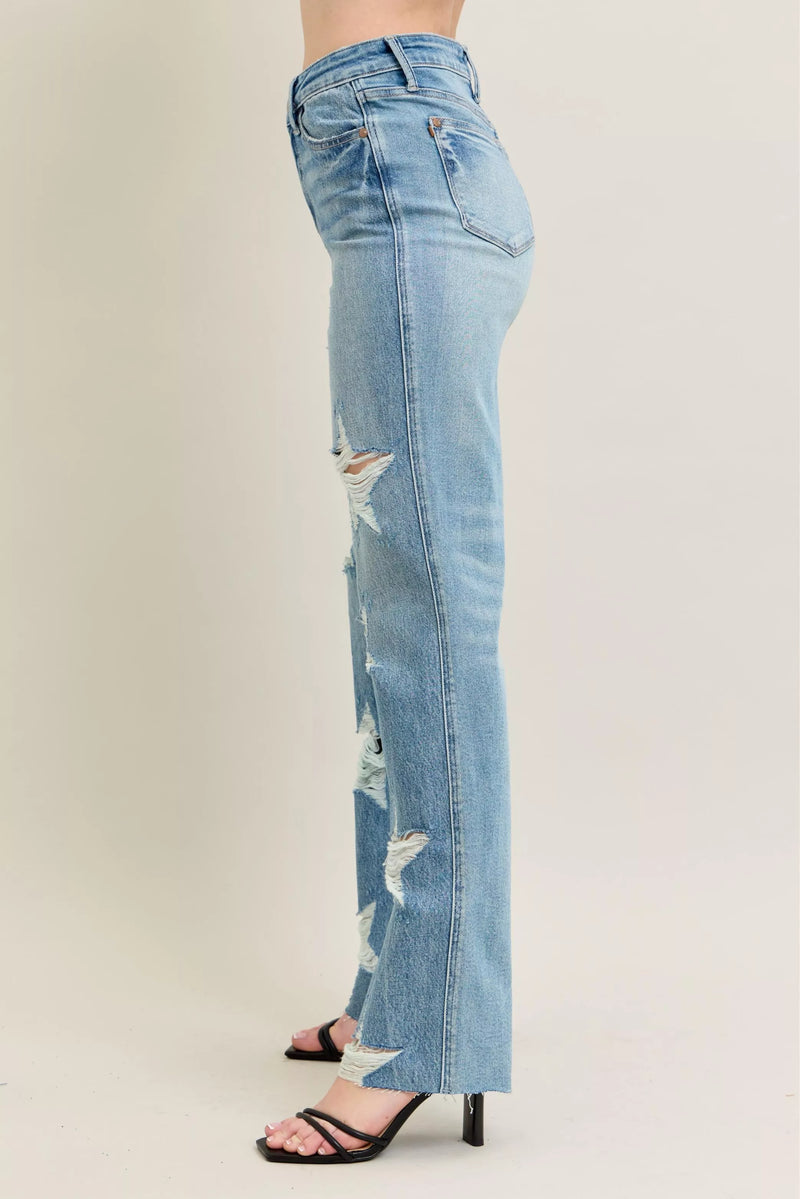 Judy Blue Full Size High Waist  Rigid Magic Star Shaped Destroy 90's Straight Jeans Plus Size