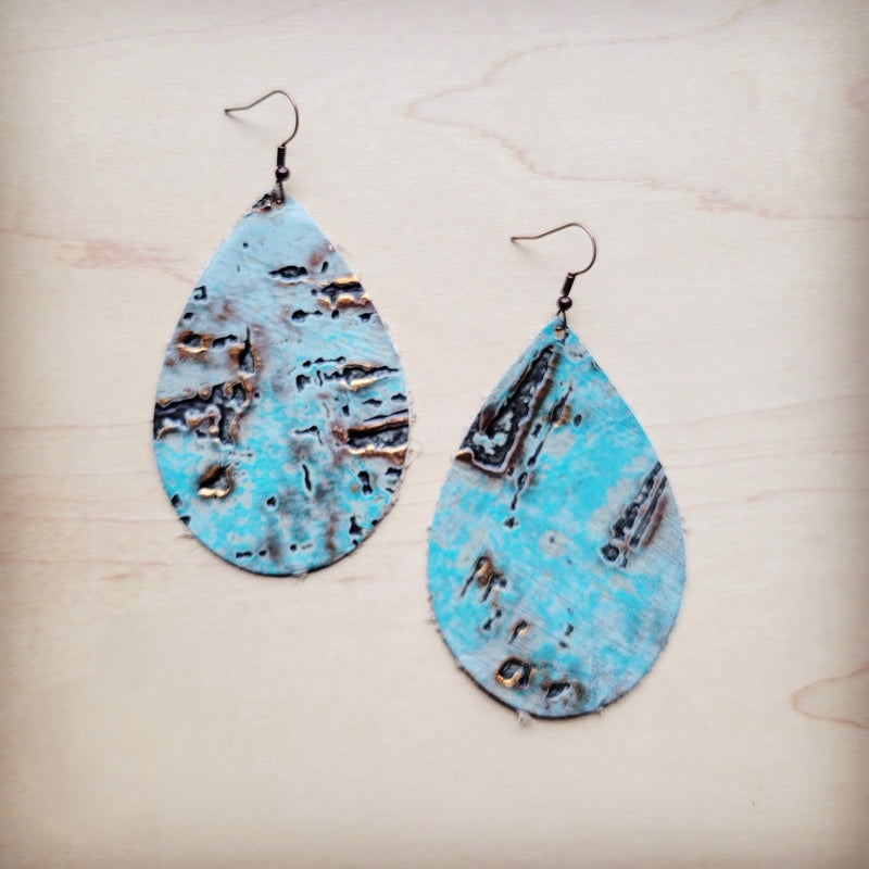 Leather Teardrop Earrings in Turquoise Metallic 222m