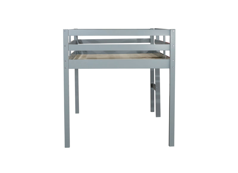 Solid Wooden, Rubber Wooden Twin Loft Bed with Ladder, Bed Platform of Strengthened Slats , Grey