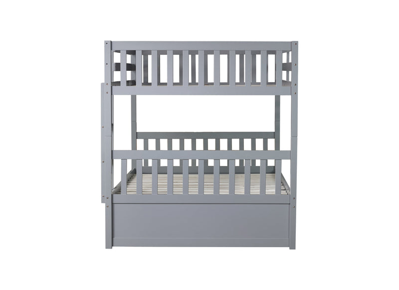Full Over Full Rubber Wood Bunk Bed with Trundle, Ladder and Guardrails, Convertible to 2 Full Size Beds, with Twin Size Trundle ,Grey(Old Sku:W504S00250)
