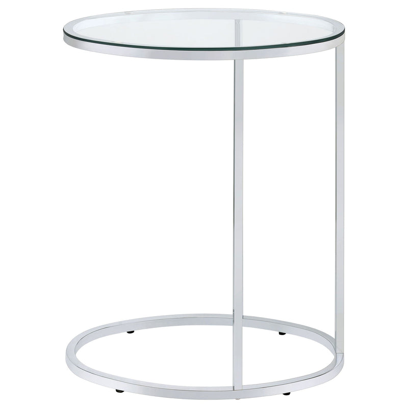 Kyle Oval Glass Top C-Shaped Sofa Side Table Chrome