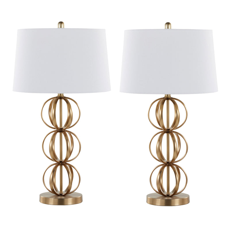 Linx 29" Contemporary Metal Table Lamp in Gold Metal and White Linen Shade - Set of 2