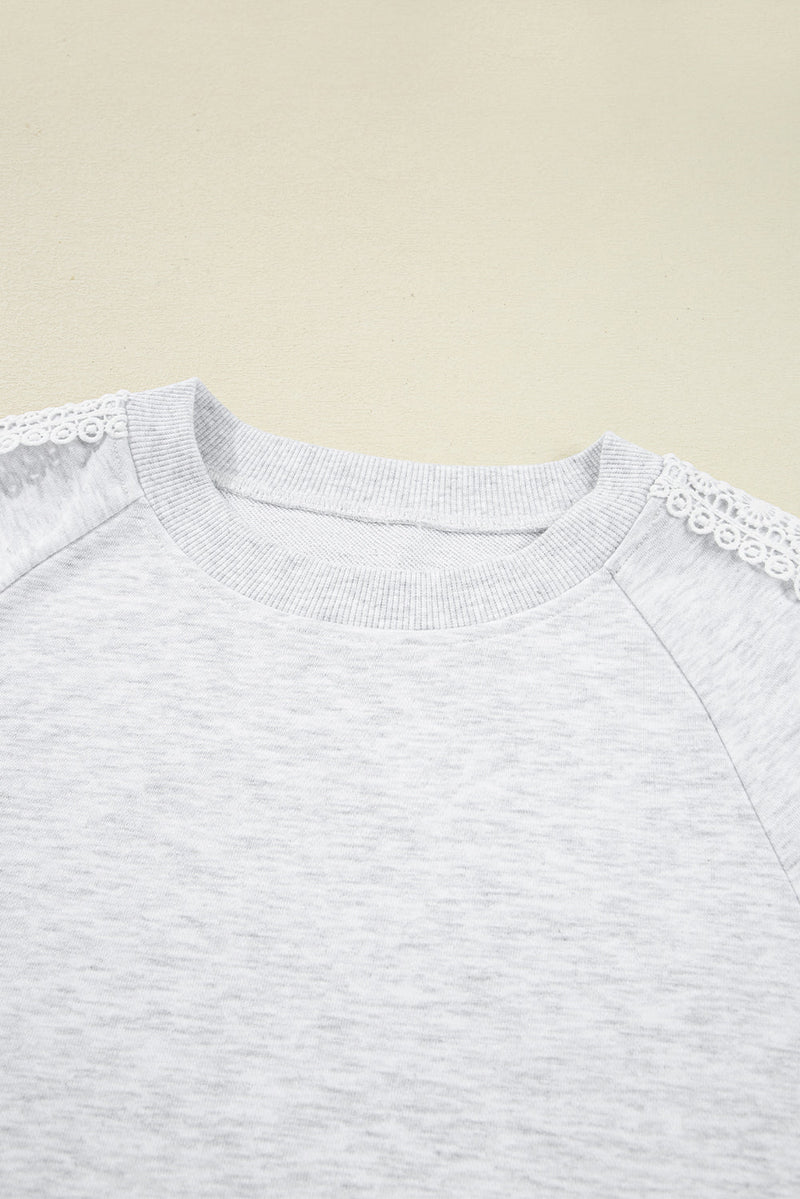 Peyton Lace Patchwork Raglan Sleeve Crew Neck Sweatshirt