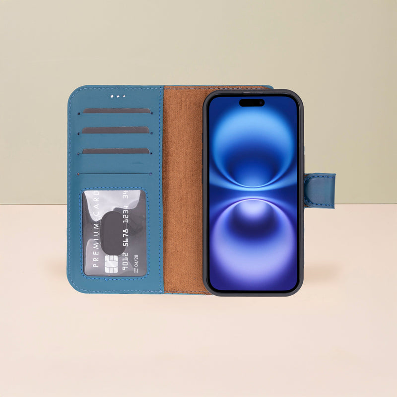 Leathere iPhone 17 Wallet Case – Blue - New York