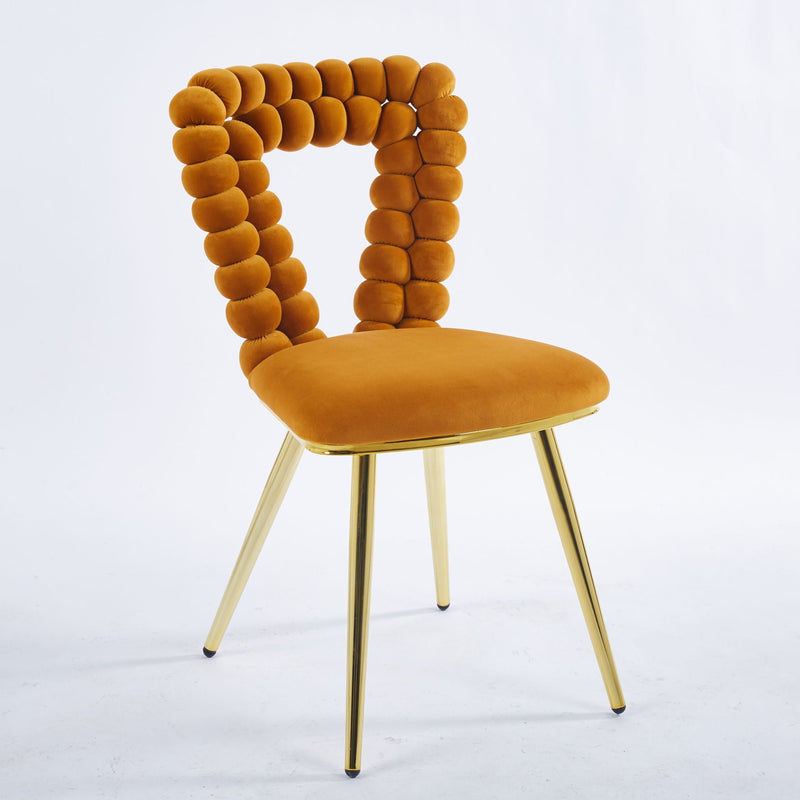 Modern Chair With Iron Tube Legs, Soft Cushions And Comfortable Backrest, Suitable For Dining Room, Living Room, Cafe, Hairball Back