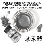Makeup Metallic Powder | Metallic Chrome Powder Pigment for Face & Body Paint, Eyeshadow, and Eyeliner .5 Oz (14 G) (Silver)