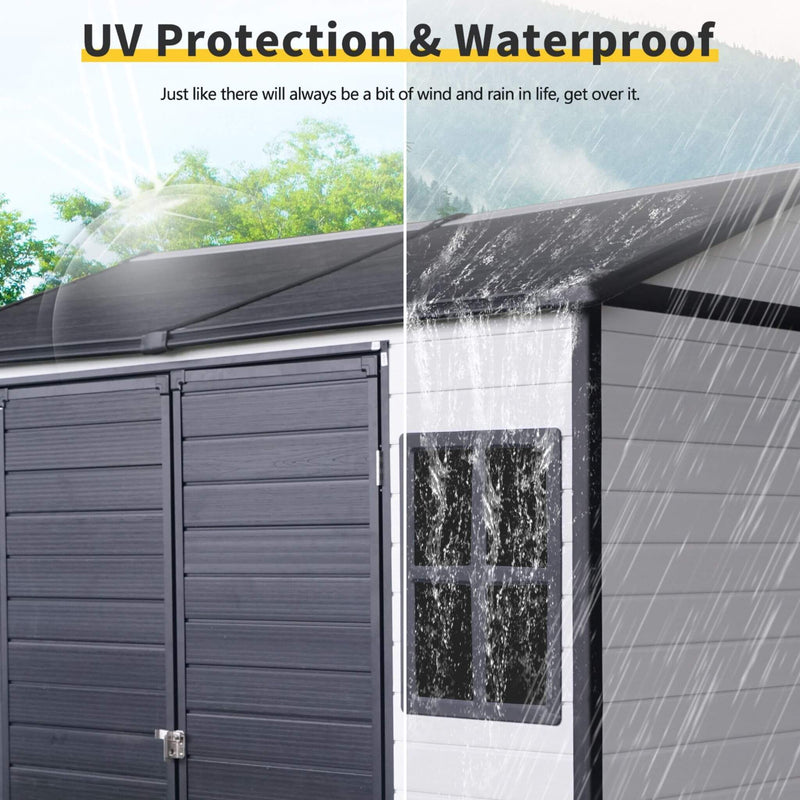 [06X08FT] Alora Heavy-Duty Outdoor Resin Storage Shed With Lockable Doors And Built-In Floor (SAK26342)
