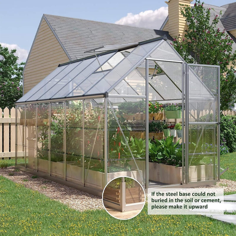 [06X12FT] Heavy-Duty Outdoor Aluminum Polycarbonate Walk-In Greenhouse With Lockable Hinged Door (SAK85247)