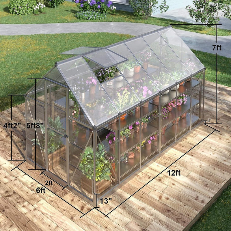 [06X12FT] Heavy-Duty Outdoor Aluminum Polycarbonate Walk-In Greenhouse With Lockable Hinged Door (SAK85247)