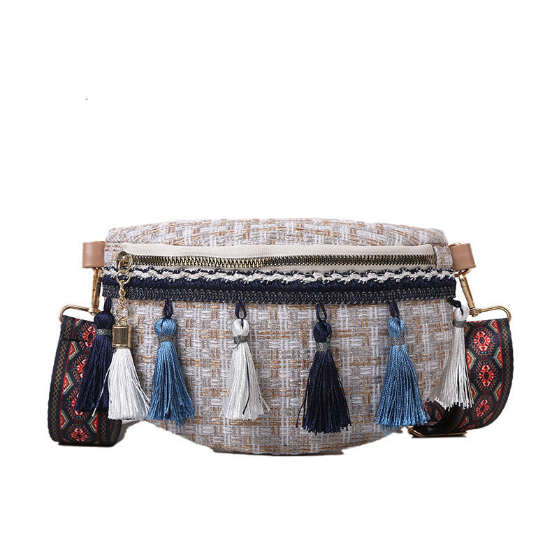 Casual Travel Tassel Woven Shoulder Bag