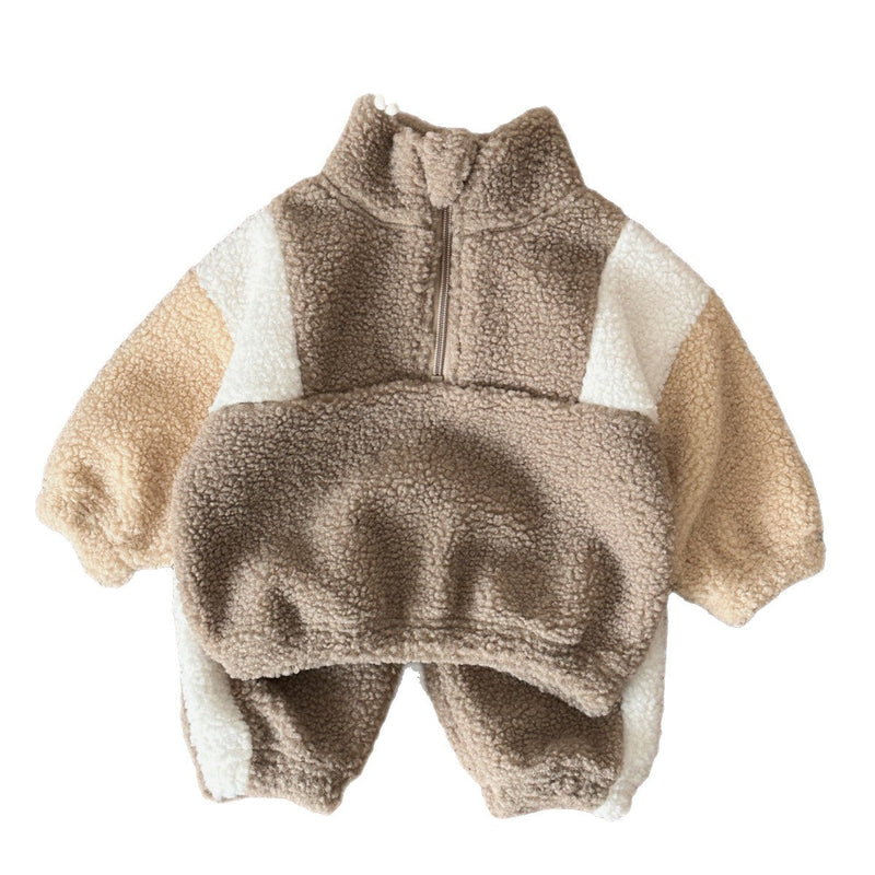 Baby And Toddler Lambswool Stand Collar Half-Zip Two-Piece Set