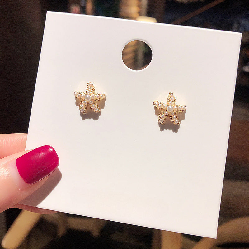 Imitation Pearl Starfish Stud Earrings