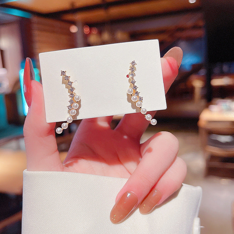 Pearl Row Rhinestone Earrings