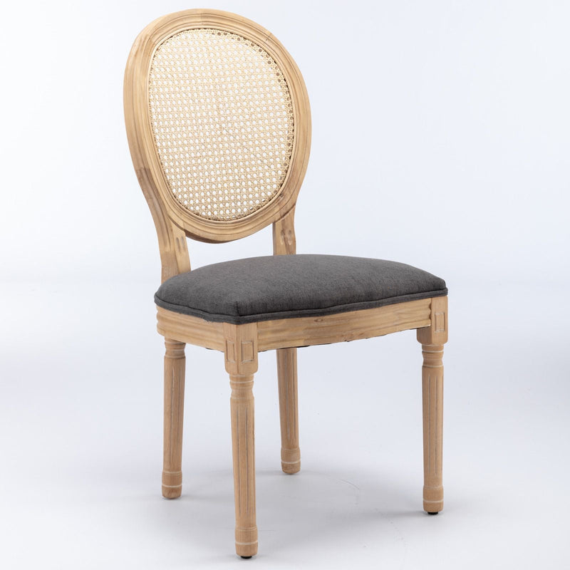 French Style Solid Wood Frame Antique Painting Fabric Rattan Back Dining Chair (Set of 2)