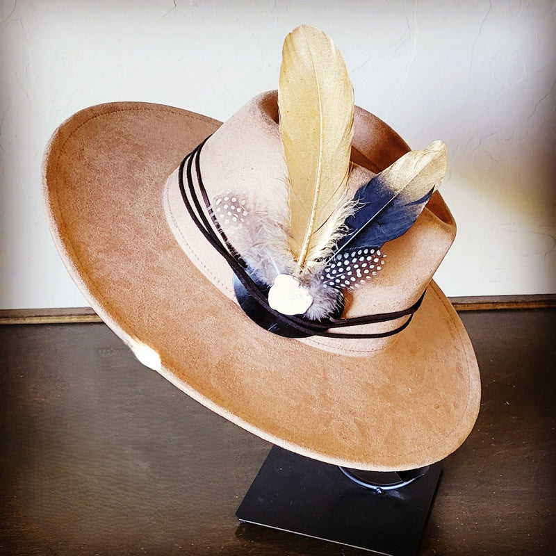 Boho Western Hat w/ Choice of Feather Hat Band-Tan 982f