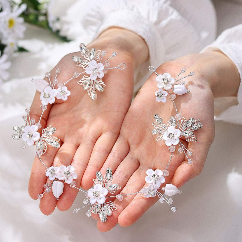Bride Silver Wedding Hair Vine Flower Bridal Hair Piece Leaf Party Hair Accessories Crystal Hair Jewelry Rhinestone Headpieces for Women and Girls