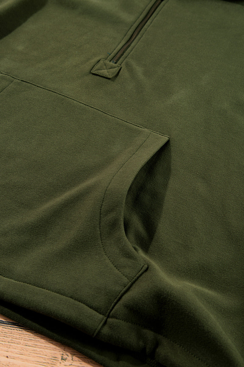 Kate Fleece Lined Half Zipper Kangaroo Pockets Loose Hoodie