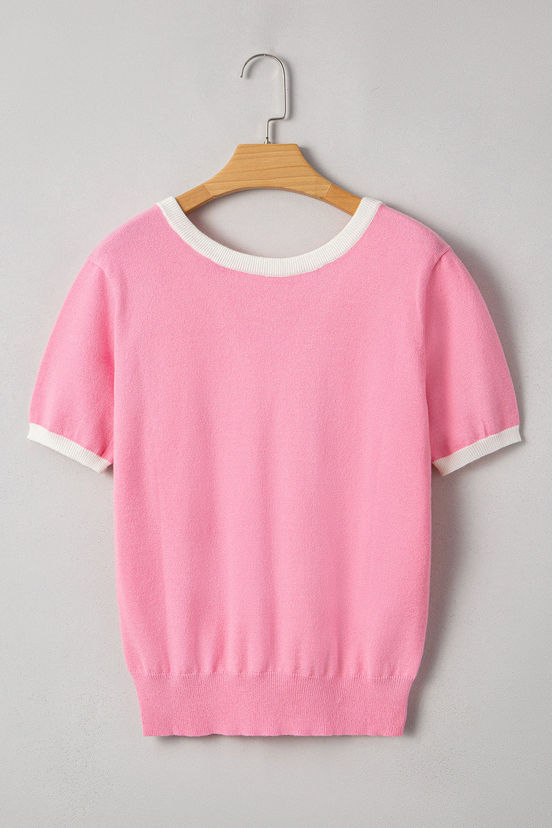 Mercy Bow V-Shape Cut Back Short Sleeve Sweater