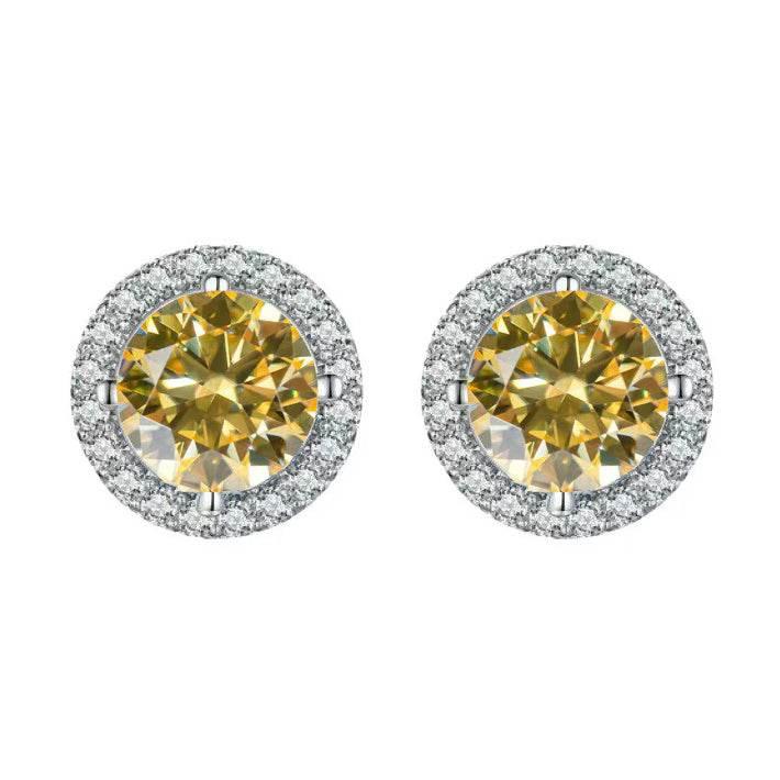 S925 Multicolor Moissanite Round Halo Stud Earrings with Threaded Needle, 8 Color Options, 0.1-3ct D-Grade VVS, Sterling Silver Jewelry for Men Women