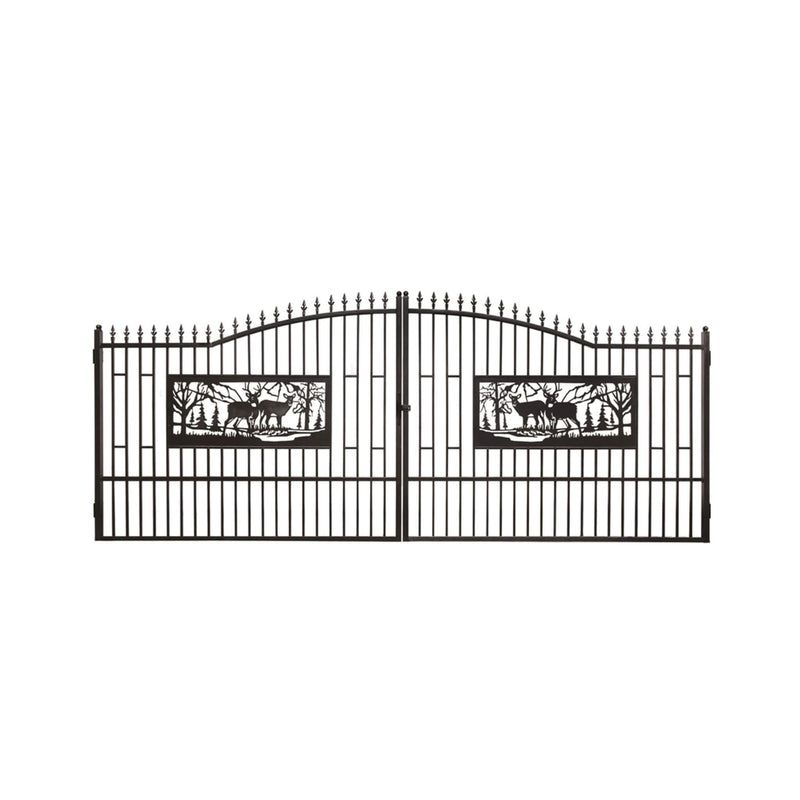 [07X20FT] Heavy-Duty Deer Motif Style Bi-Parting Galvanized Steel Driveway Entrance Gate (SAK68731)