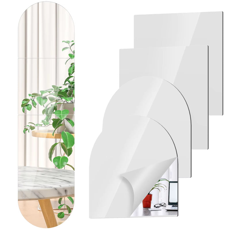 4 Pcs Full Length Acrylic Mirror Set Self Adhesive Acrylic Mirror DIY Flexible Mirror Stickers for Living Room Bathroom Decor