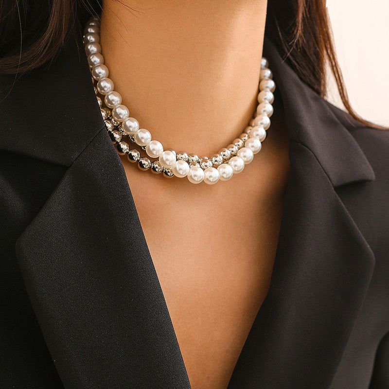 Beaded Pearl Necklace Imitation Pearl Multi-layer Necklace for Women
