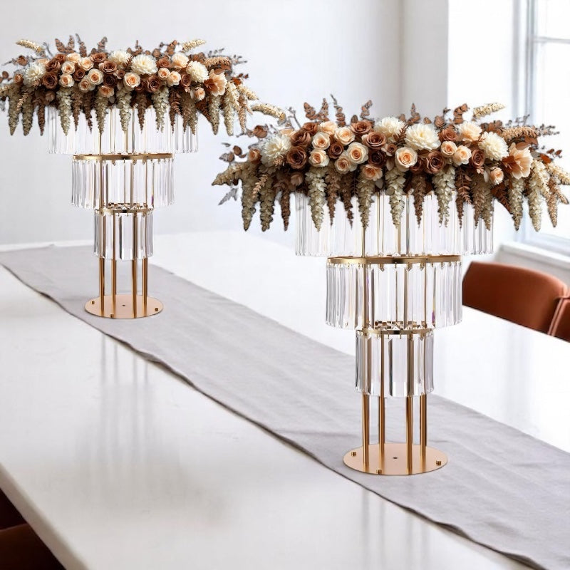 Luxe Wedding Party Centerpiece - 35 Inch Gold Crystal Stand
