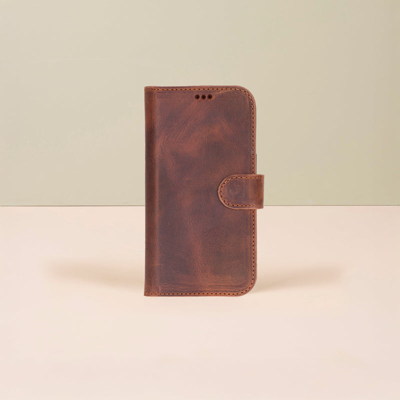 Leathere iPhone 17 Wallet Case – Brown - New York