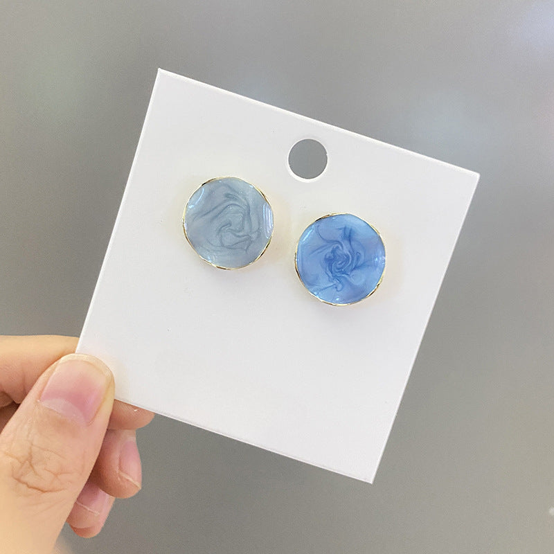 Blue Enamel Round Stud Earrings
