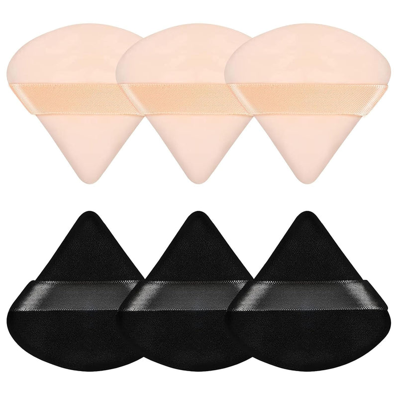 6 Pcs Powder Puff Face Soft Triangle Makeup Puff Velour Makeup Sponge Beauty Blender for Loose Powder (Black)