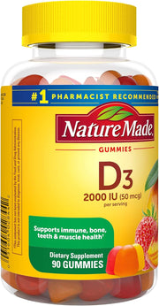 Vitamin D3 2000 IU (50 Mcg) per Serving, Dietary Supplement for Bone, Teeth, Muscle and Immune Health Support, 90 Gummies, 45 Day Supply