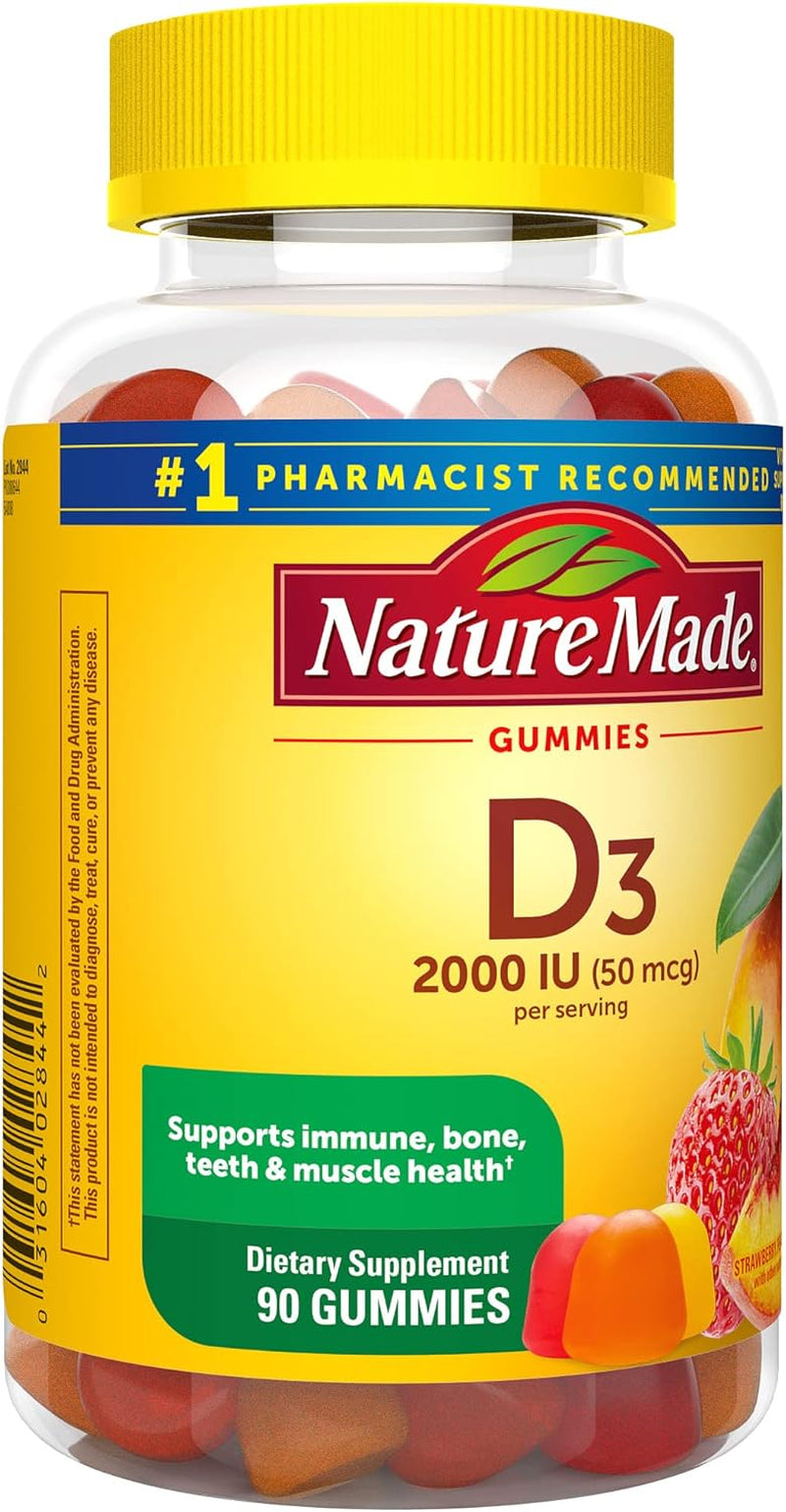 Vitamin D3 2000 IU (50 Mcg) per Serving, Dietary Supplement for Bone, Teeth, Muscle and Immune Health Support, 90 Gummies, 45 Day Supply