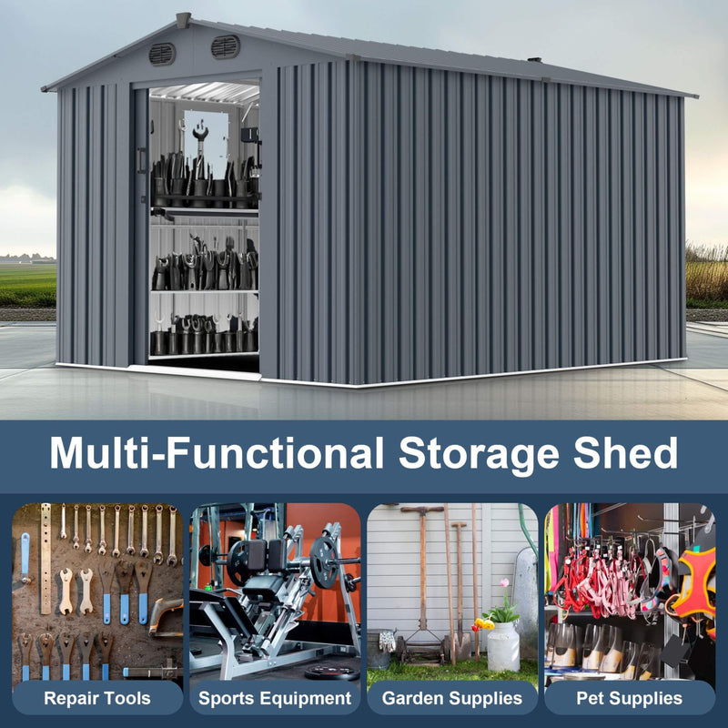 [08X10FT] Alora Large Outdoor Metal Storage Tool Shed With Window And Lockable Doors (SAK32987)